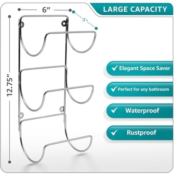 Towel Holder for Bathroom Wall Mounted Towel Rack Shelves for Rolled Bath Towels - Picture 3 of 4